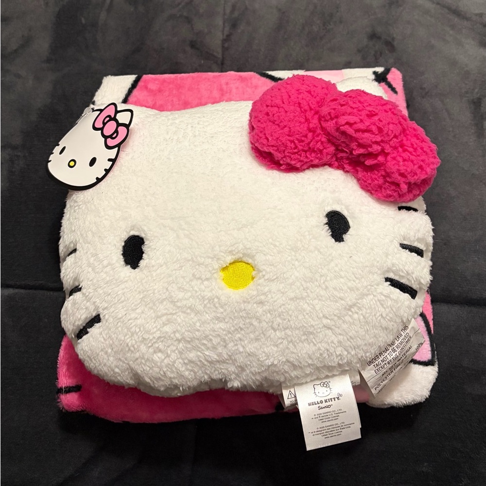 New Hello Kitty Plush Pillow and Blanket Set - White & Pink - Sanrio